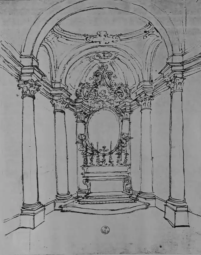 Disegno storico dell'altare dell'oratorio